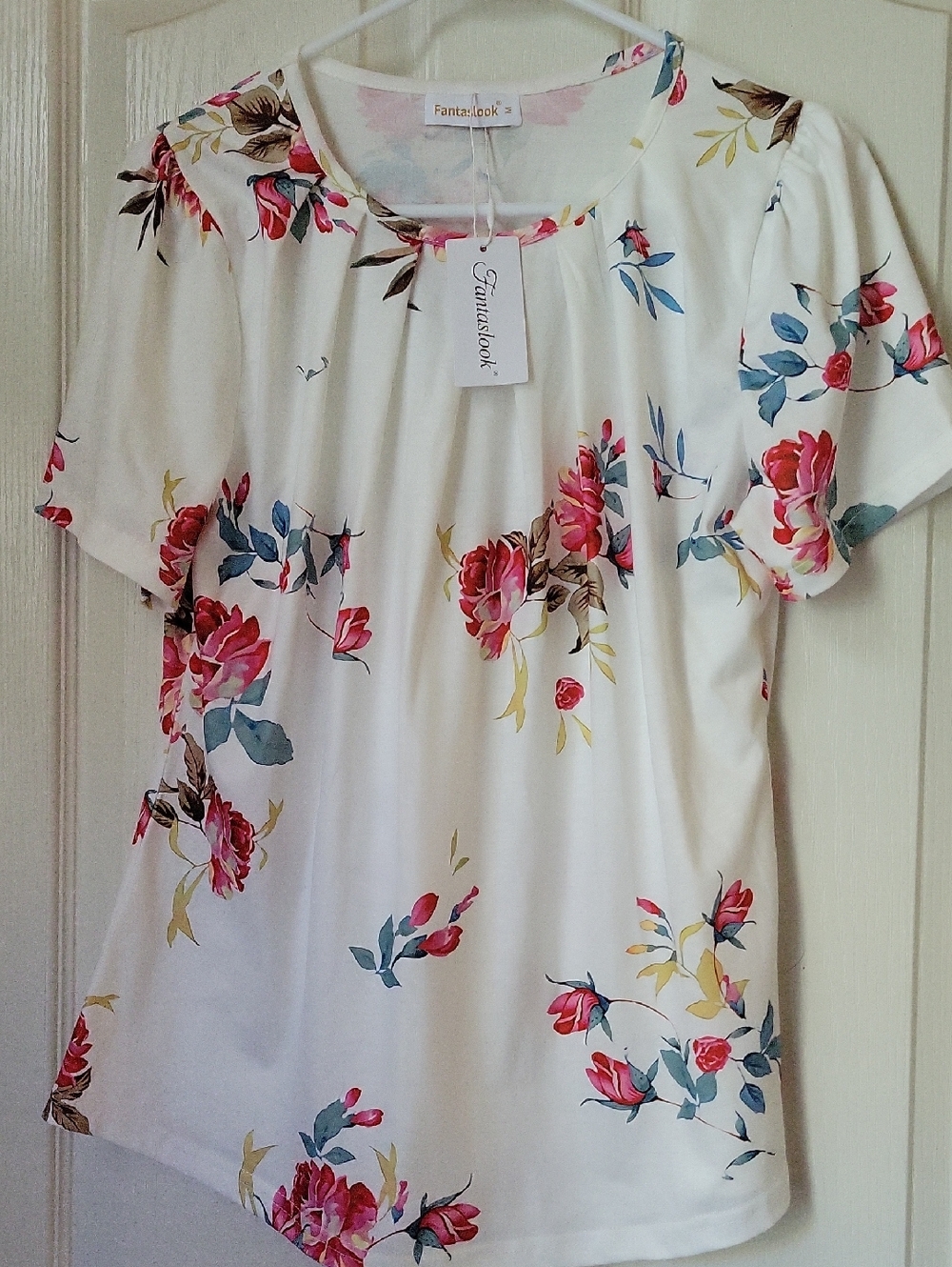 Fantaslook White Floral Short-Sleeve Blouse